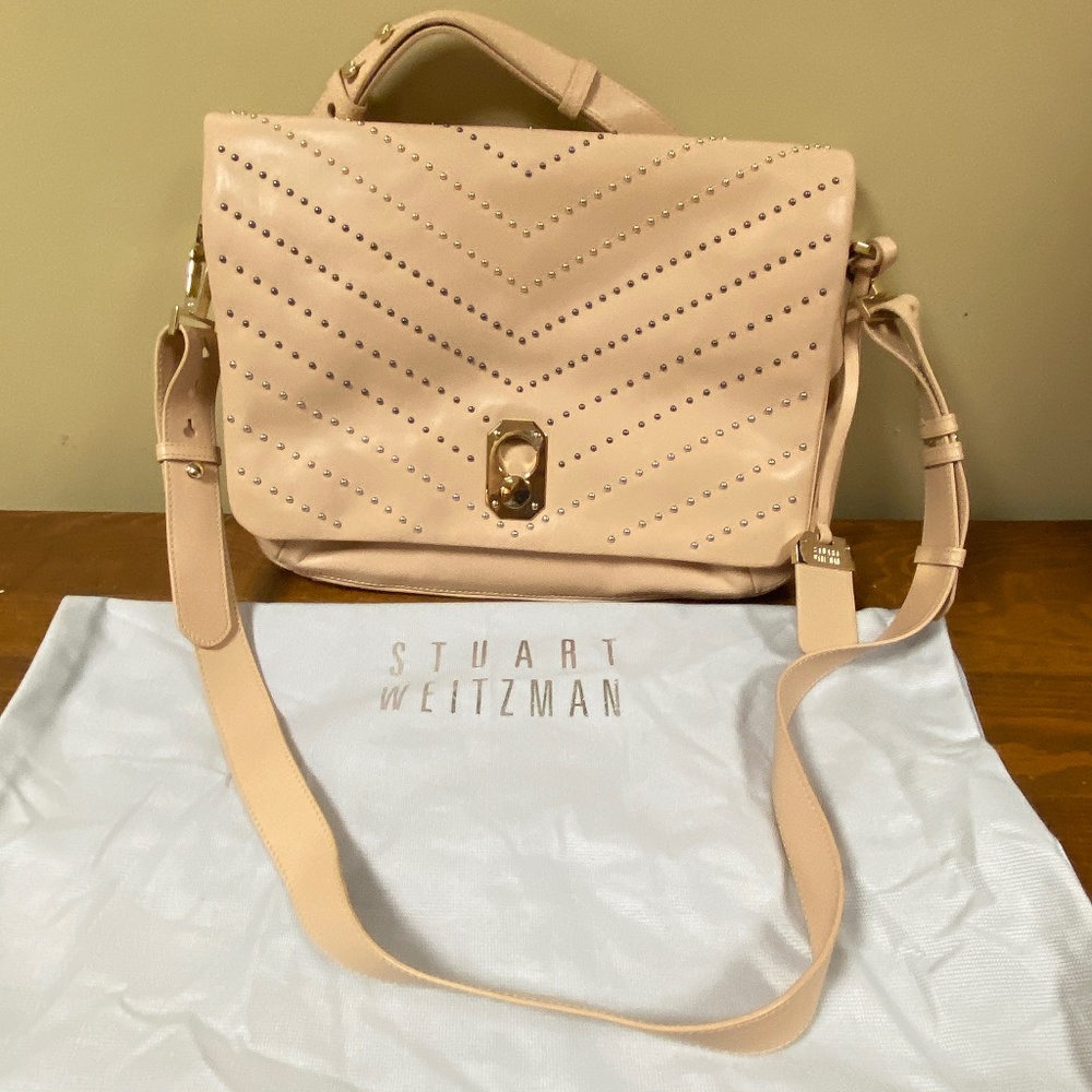 Stuart Weitzman Blush Pink Leather Studded Crossbody/Satchel Messenger Bag